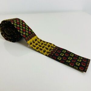 Vtg Rooster Square End Necktie, Paisley Graphic Print, Sun Fabric, Skinny Tie